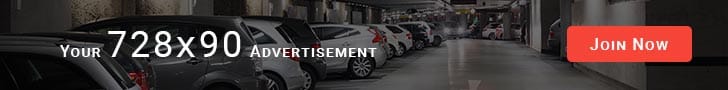 A parking garage with several parked cars; a banner reads Your 728x90 Advertisement and a large red button on the right says Join Now.